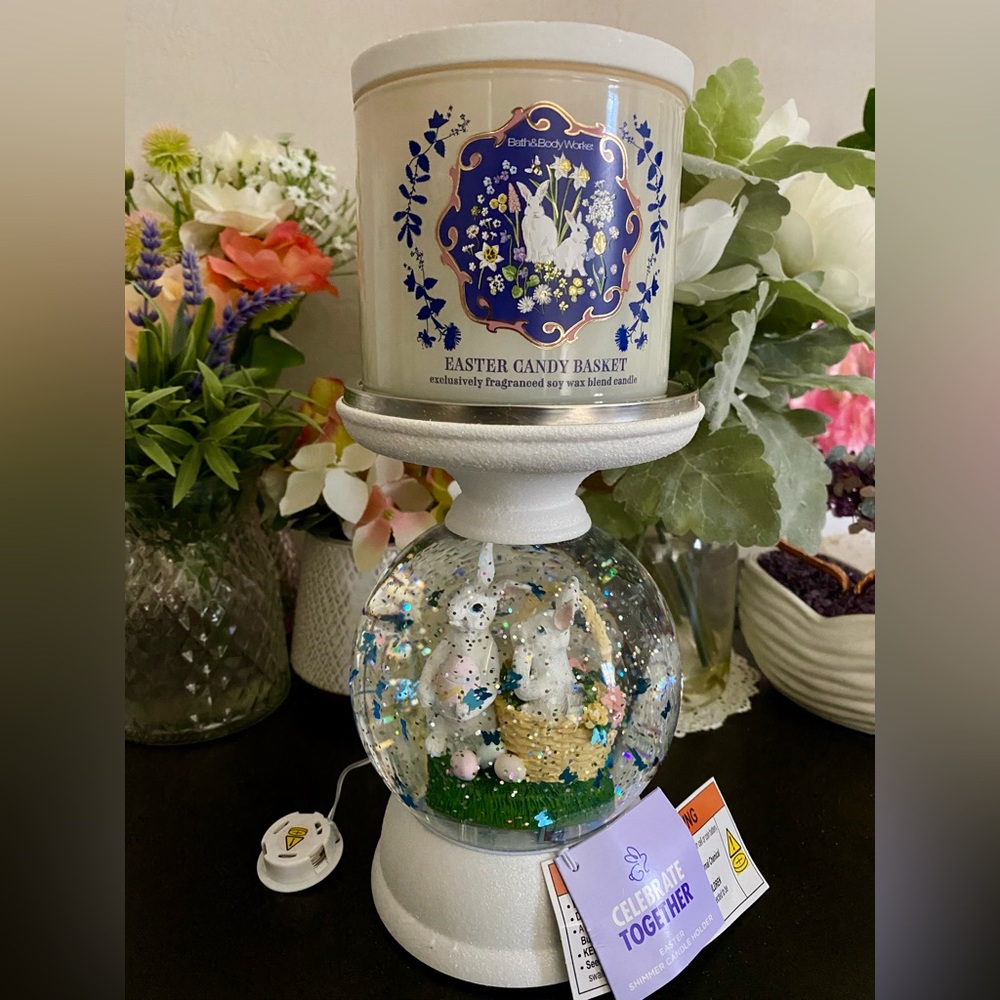 🆕🐰 LIMITED EDITION EASTER/SPRING SHIMMER WATER GLOBE CANDLE HOLDER. BRAND NEW! - Picture 6 of 10
